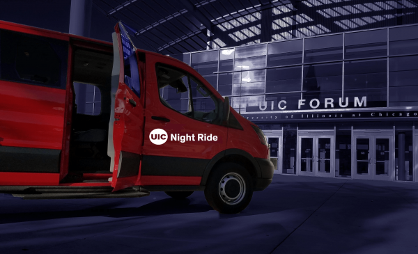 Night Ride van in front of UIC Forum